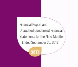 Financial Report and Unaudited Condensed Financial Statements for the Nine Months Ended September 30 , 2012