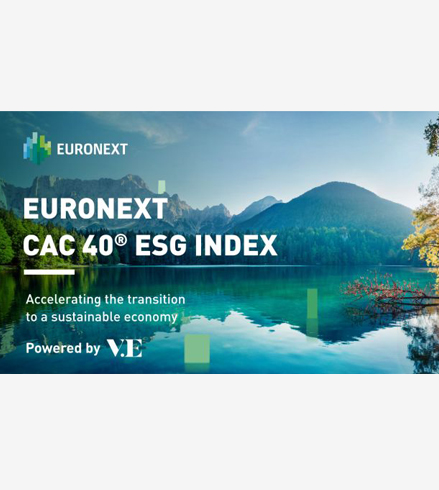 Image d'un lac et de montagnes, représentation de la nature. Titre: Euronext CAC 40 ESG Index