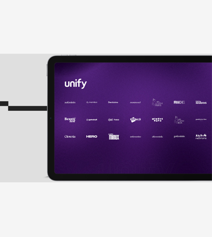 écran avec les logos des marques de Unify